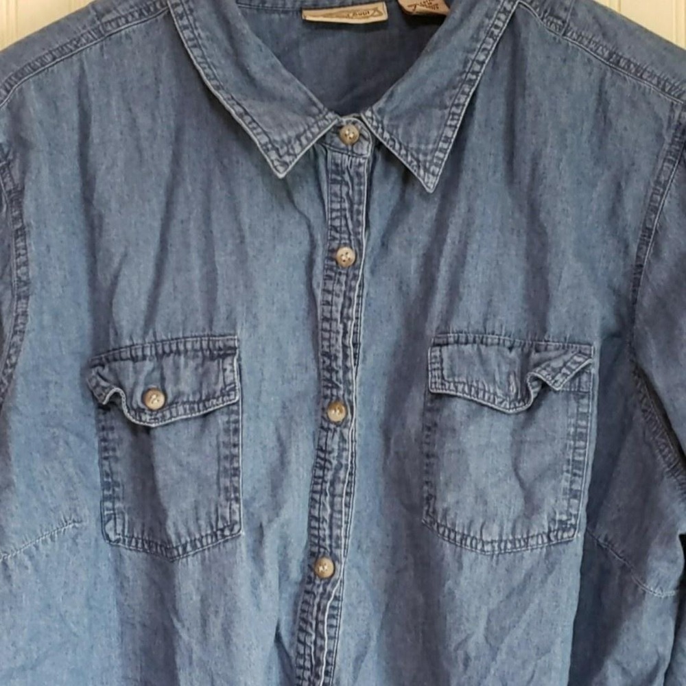 Art And Soul Button Up Shirt Womens 3X Plus Blue Collared Denim Roll Tab